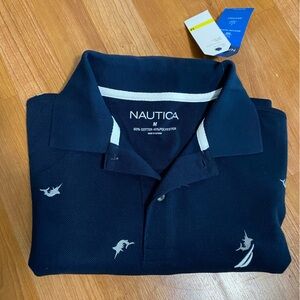 Nautica Men's Dark Blue Polo with White Accents